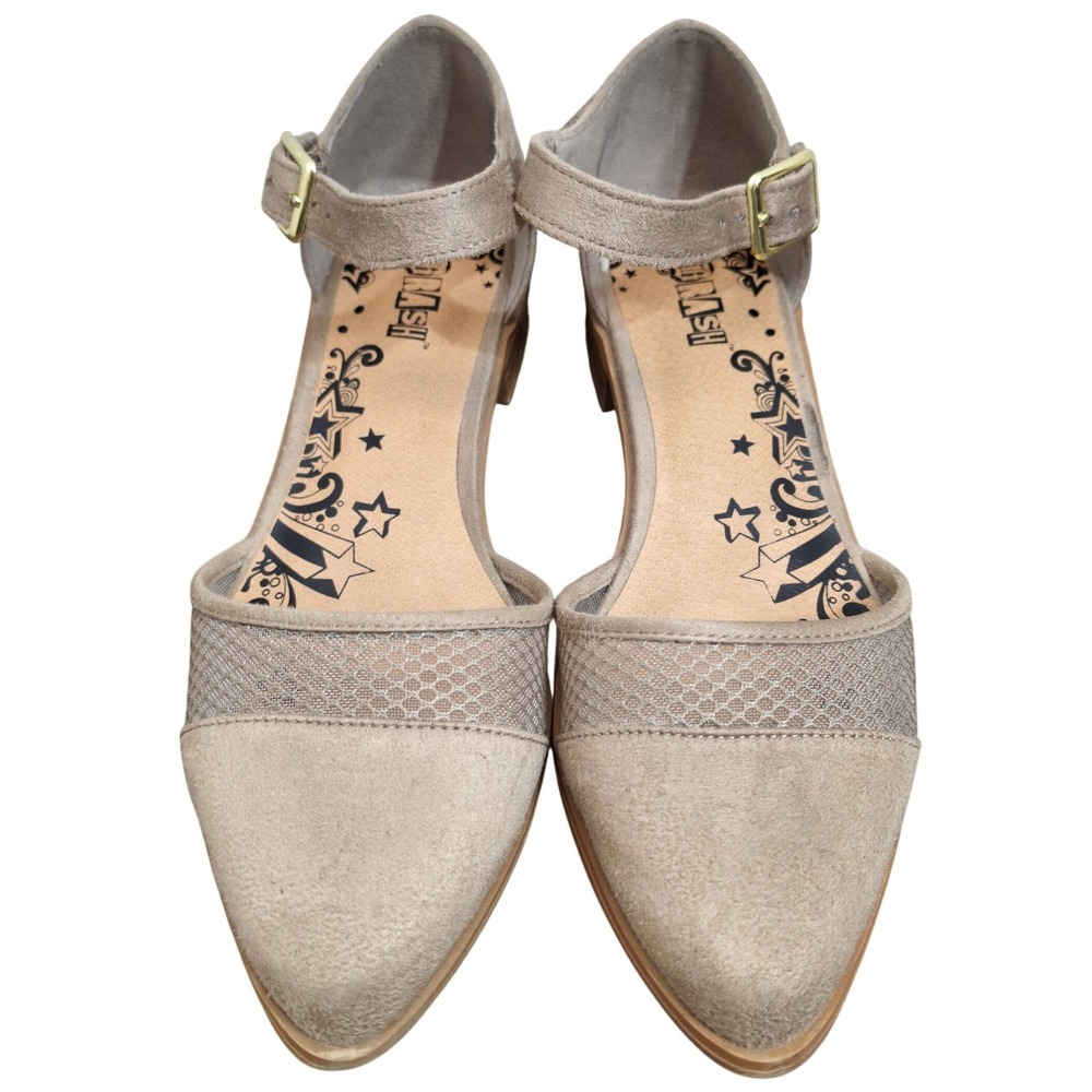 Brash Women's Pointed Toe Ankle Strap Flats Taupe Buff Size 7 Mesh Detail dOrsay